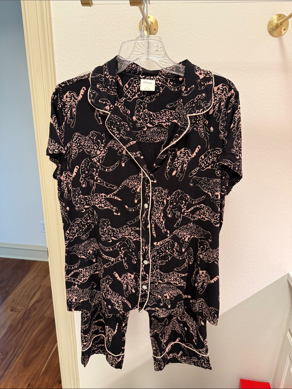 Soma Black Top with Pink Leopard Motif